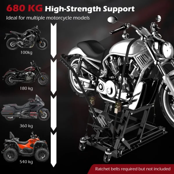 Motorhefbrug motorfietslift tot 680 kg 3 traps in hoogte verstelbaar hydraulische motorhefbrug voor motorfietsen atv's en quads zwart 4
