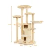 Multi level houten krabpaal met 3 niveaus/2 zitstokken/krabpaal/platform/springbal/ophangkoord/meubilair voor binnenkatten beige 2