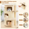 Multi level houten krabpaal met 3 niveaus/2 zitstokken/krabpaal/platform/springbal/ophangkoord/meubilair voor binnenkatten beige 4