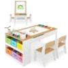 Multifunctionele kunst tafel en stoel set voor kinderen activiteit bureau met lift up lade papierrol verf bekers en 6 opbergbakken 1