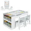 Multifunctionele kunst tafel en stoel set voor kinderen activiteit bureau met lift up lade papierrol verf bekers en 6 opbergbakken grijs 1