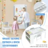 Multifunctionele kunst tafel en stoel set voor kinderen activiteit bureau met lift up lade papierrol verf bekers en 6 opbergbakken grijs 6