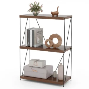 Multifunctionele plank met 3 niveaus vrijstaande boekenkast met metalen frame opbergplank in industriële stijl voor thuis kantoor 1