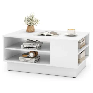 Multifunctionele salontafel in moderne stijl rechthoekige bijzettafel met 2 open opbergplanken accenttafel voor ontvangstruimte wit 1