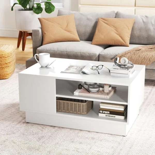 Multifunctionele salontafel in moderne stijl rechthoekige bijzettafel met 2 open opbergplanken accenttafel voor ontvangstruimte wit 4