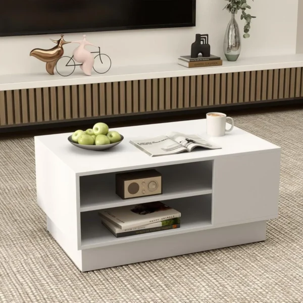 Multifunctionele salontafel in moderne stijl rechthoekige bijzettafel met 2 open opbergplanken accenttafel voor ontvangstruimte wit 5