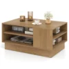 Multifunctionele salontafel in moderne stijl rechthoekige bijzettafel met 2 open opbergplanken accenttafel voor woonkamer naturel 1