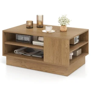 Multifunctionele salontafel in moderne stijl rechthoekige bijzettafel met 2 open opbergplanken accenttafel voor woonkamer naturel 1