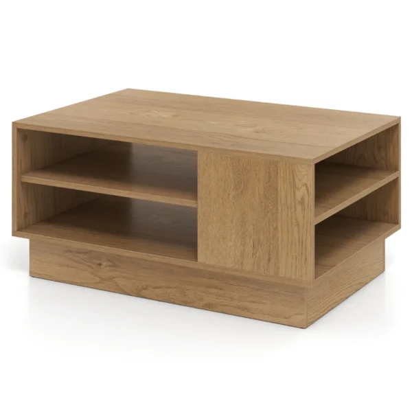 Multifunctionele salontafel in moderne stijl rechthoekige bijzettafel met 2 open opbergplanken accenttafel voor woonkamer naturel 2