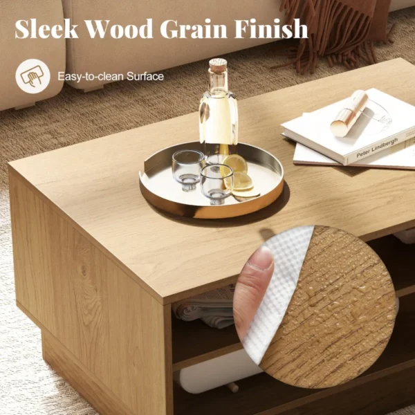 Multifunctionele salontafel in moderne stijl rechthoekige bijzettafel met 2 open opbergplanken accenttafel voor woonkamer naturel 6