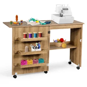 Naaimachinetafel opvouwbare naaitafel met opbergplanken 118,5 x 40 x 79,5 cm natuur 1