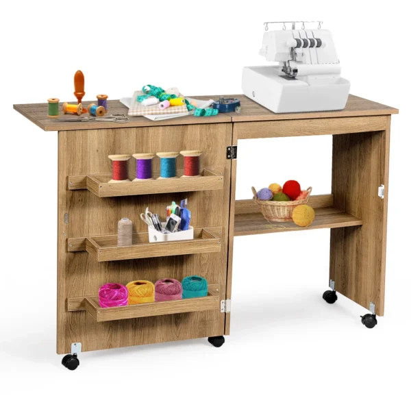 Naaimachinetafel opvouwbare naaitafel met opbergplanken 118,5 x 40 x 79,5 cm natuur 1