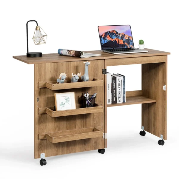 Naaimachinetafel opvouwbare naaitafel met opbergplanken 118,5 x 40 x 79,5 cm natuur 2