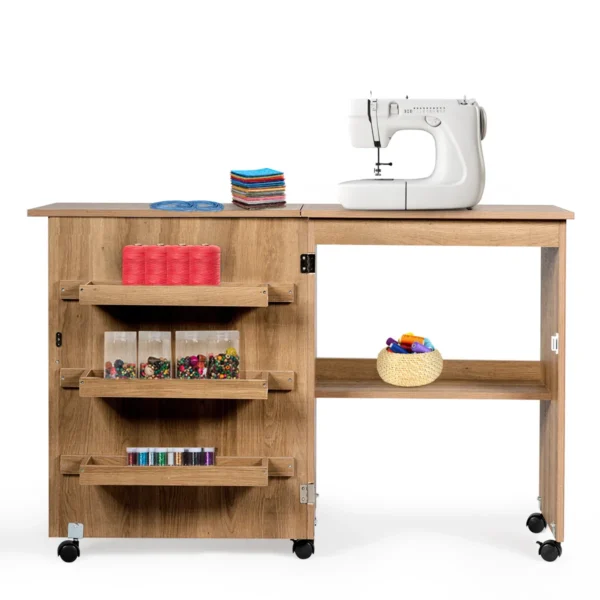 Naaimachinetafel opvouwbare naaitafel met opbergplanken 118,5 x 40 x 79,5 cm natuur 4