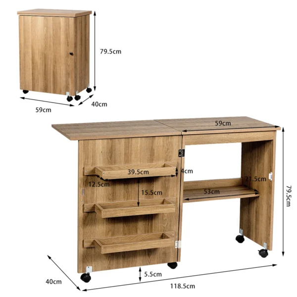 Naaimachinetafel opvouwbare naaitafel met opbergplanken 118,5 x 40 x 79,5 cm natuur 6