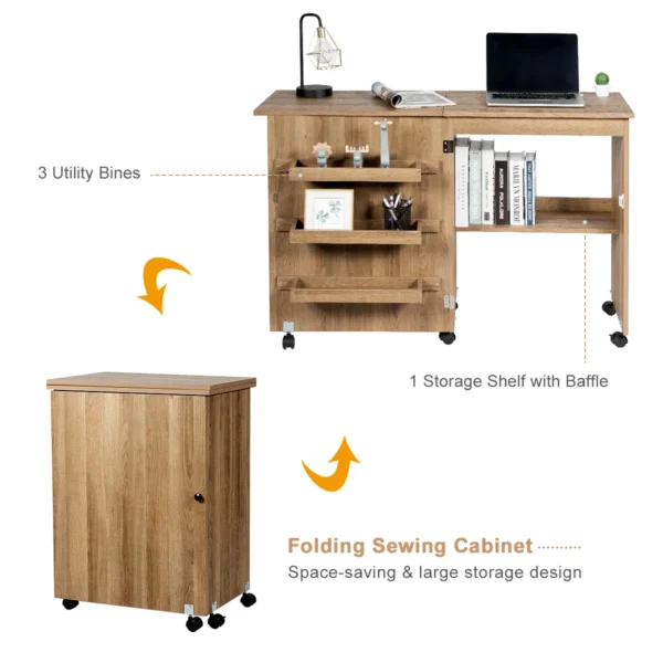 Naaimachinetafel opvouwbare naaitafel met opbergplanken 118,5 x 40 x 79,5 cm natuur 7