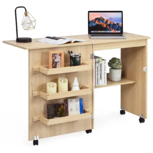 Naaimachinetafel opvouwbare naaitafel utility tafel met wielen licht walnoot 1