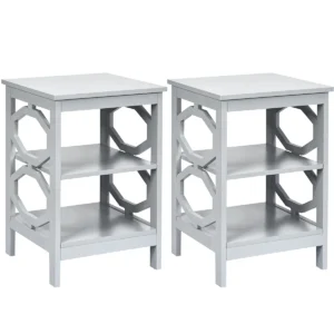 Nachtkastje 3 niveaus bijzettafel nachtkast salontafel 40 x 40 x 61 cm (grijs 2 stuks oo vormig) 1