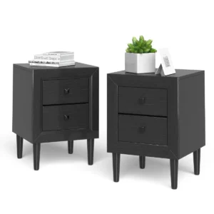 Nachtkastje hout kleine bijzettafel met 2 laden modern nachtkastje voor slaapkamer woonkamer 39,5 x 39,5 x 55 cm (set van 2 zwart) 1