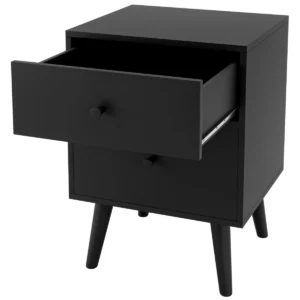 Nachtkastje met 2 laden houten ladekastje 2 lade naast tafel opberg bijzettafeltje opberg zijbank tafel zwart 1