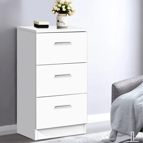 Nachtkastje met 3 lades eindtafel bijzettafel voor woonkamer slaapkamer moderne stijl eenvoudige montage wit 2