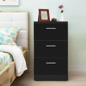 Nachtkastje met 3 lades eindtafel bijzettafel voor woonkamer slaapkamer moderne stijl eenvoudige montage zwart 1