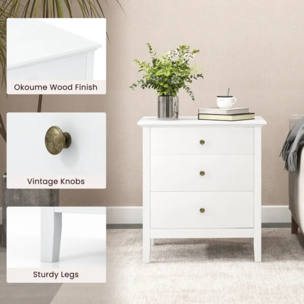 Nachtkastje met 3 lades houten bijzettafel met opbergruimte moderne opbergtafel voor slaapkamer wit 4
