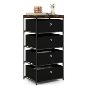 Nachtkastje met stoffen laden bijzettafel met metalen frame opbergkast stoffen commode voor slaapkamer woonkamer (zwart) 1