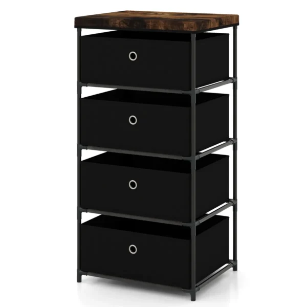Nachtkastje met stoffen laden bijzettafel met metalen frame opbergkast stoffen commode voor slaapkamer woonkamer (zwart) 2