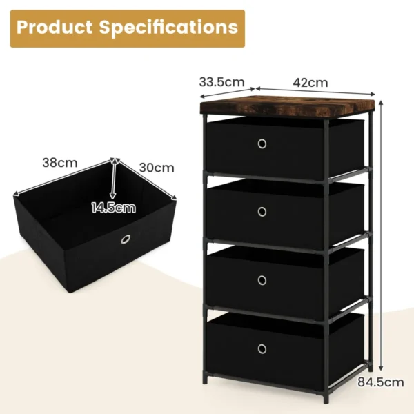 Nachtkastje met stoffen laden bijzettafel met metalen frame opbergkast stoffen commode voor slaapkamer woonkamer (zwart) 3
