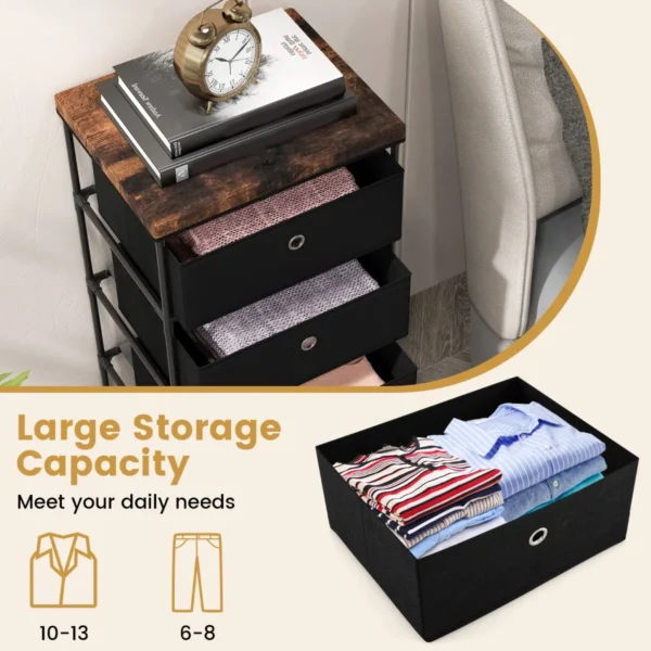 Nachtkastje met stoffen laden bijzettafel met metalen frame opbergkast stoffen commode voor slaapkamer woonkamer (zwart) 4