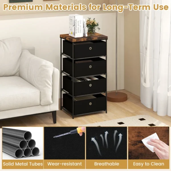 Nachtkastje met stoffen laden bijzettafel met metalen frame opbergkast stoffen commode voor slaapkamer woonkamer (zwart) 6