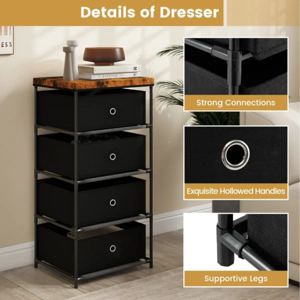 Nachtkastje met stoffen laden bijzettafel met metalen frame opbergkast stoffen commode voor slaapkamer woonkamer (zwart) 7