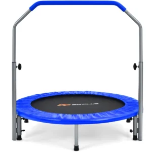 Ø101cm opvouwbare mini trampoline fitness trampoline met in hoogte verstelbare schuimrubberen handgreep blauw + zwart 1