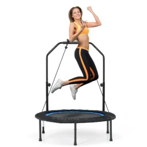 Ø101cm trampoline met 2 weerstandsbanden binnen buiten fitness trampoline met in hoogte verstelbaar handvat zwart + blauw 1
