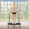 Ø101cm trampoline met 2 weerstandsbanden binnen buiten fitness trampoline met in hoogte verstelbaar handvat zwart + blauw 4