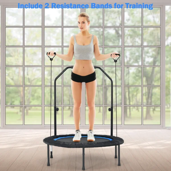 Ø101cm trampoline met 2 weerstandsbanden binnen buiten fitness trampoline met in hoogte verstelbaar handvat zwart + blauw 4