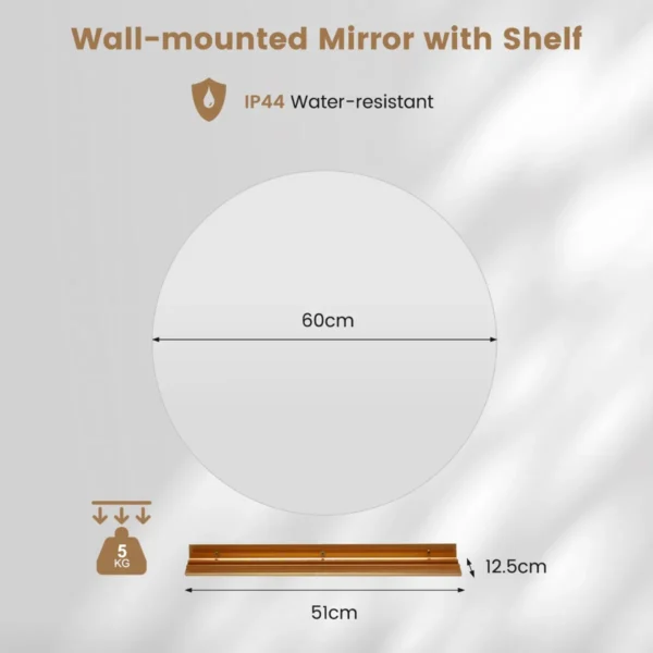 Ø60 cm led badkamerspiegel anticondens ronde wandspiegel 3000 6000k instelbare helderheid aanraakschakelaar geheugenfunctie 2