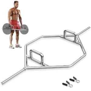 Olympische zeshoekige trekstang robuuste halterstang met platte/verhoogde gekartelde handgrepen voor squats/deadlifts zilver 1