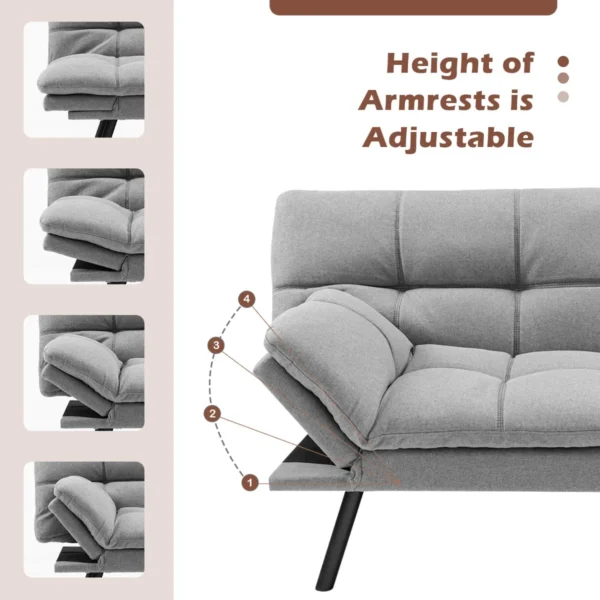 Ombouwbare futon slaapbank van traagschuim met verstelbare rug en armleuningen moderne futonslaapbank voor compacte woonruimtes 7