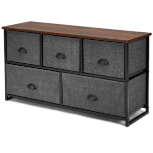 Opberg ruimte met 5 laden stoffen commode met metalen frame vintage handgrepen en houten plaat voor slaapkamer entree hal 1