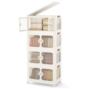 Opbergbakken met deksel stapelbare opvouwbare opbergbakken met 3/4/5 lagen 4 wielen inclusief 2 vergrendelbare wielen m 1