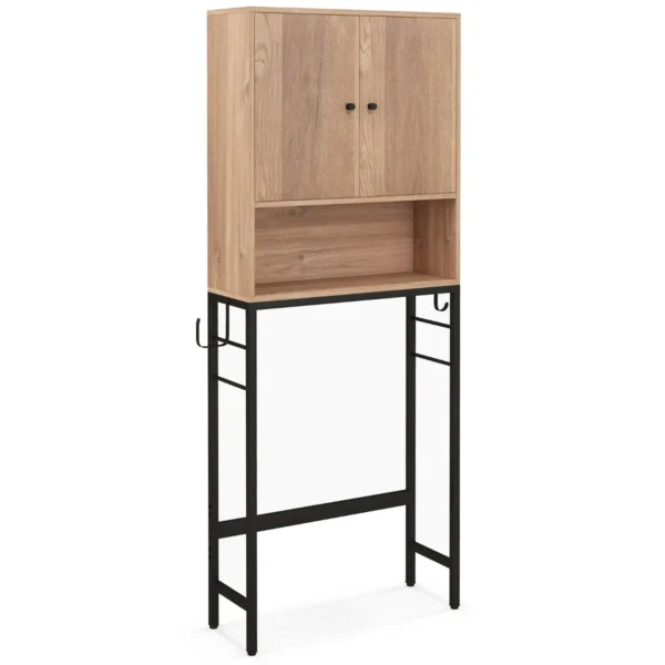 Opbergkast boven het toilet vrijstaand met 2 deuren verstelbare plank verstelbare onderbalk 2 zijhaken voor badkamer wasruimte natuur 2