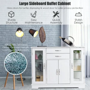Opbergkast buffet dressoir kast met gehard glazen deuren houten console tafel voor tafelgerei opslag wit 1