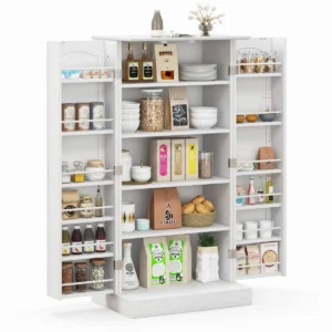 Opbergkast keukenkast vrijstaande buffetkast met 2 deuren en 6 verstelbare planken multifunctionele kast 60 x 40 x 120 cm wit 1