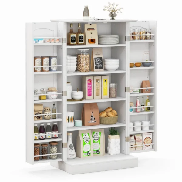 Opbergkast keukenkast vrijstaande buffetkast met 2 deuren en 6 verstelbare planken multifunctionele kast 60 x 40 x 120 cm wit 1