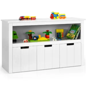 Opbergkast met laden houten kinderopberger met wielen 101 x 33 x 62 cm wit 1