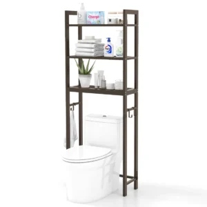 Opbergrek boven het toilet metalen organiser kantelbeveiliging 3 haken 3 planken voor badkamer toilet bruin 1
