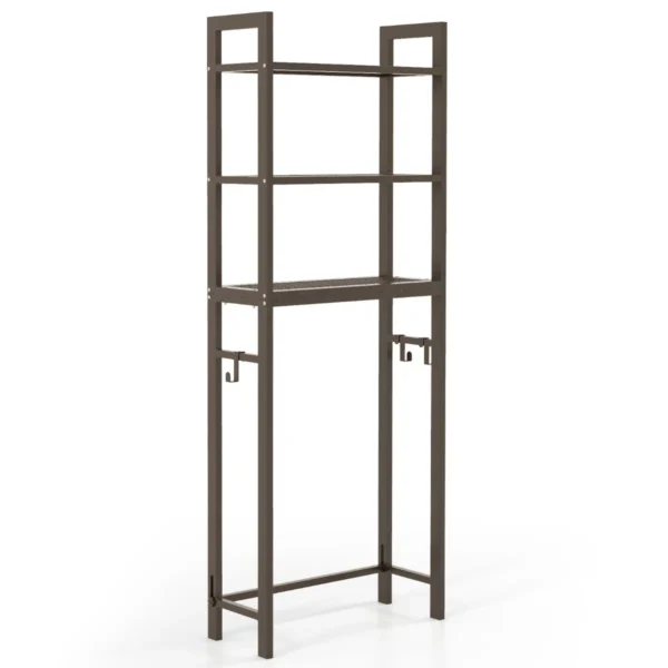 Opbergrek boven het toilet metalen organiser kantelbeveiliging 3 haken 3 planken voor badkamer toilet bruin 2