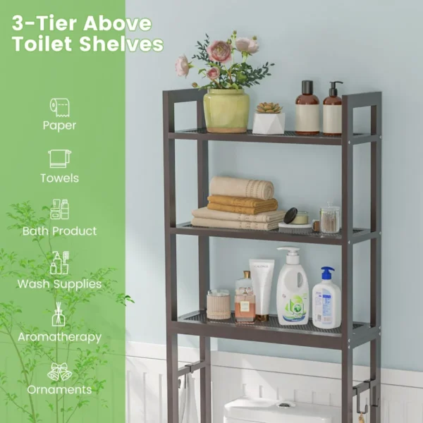 Opbergrek boven het toilet metalen organiser kantelbeveiliging 3 haken 3 planken voor badkamer toilet bruin 4